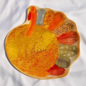 Vintage HALLMARK Turkey * Thanksgiving CERAMIC Appetizer Serving Plate 8"x8"